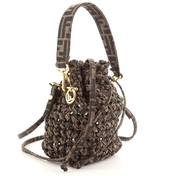 Fendi Mon Tresor Bucket Bag Jacquard Interlace Fabric Mini Brown - Picture 3 of 7